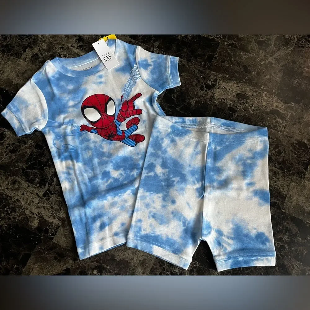 Gap Kid's Marvel Spider-Man PJ Set 100% Organic Cotton Allover Tie Dye Snug Fit
